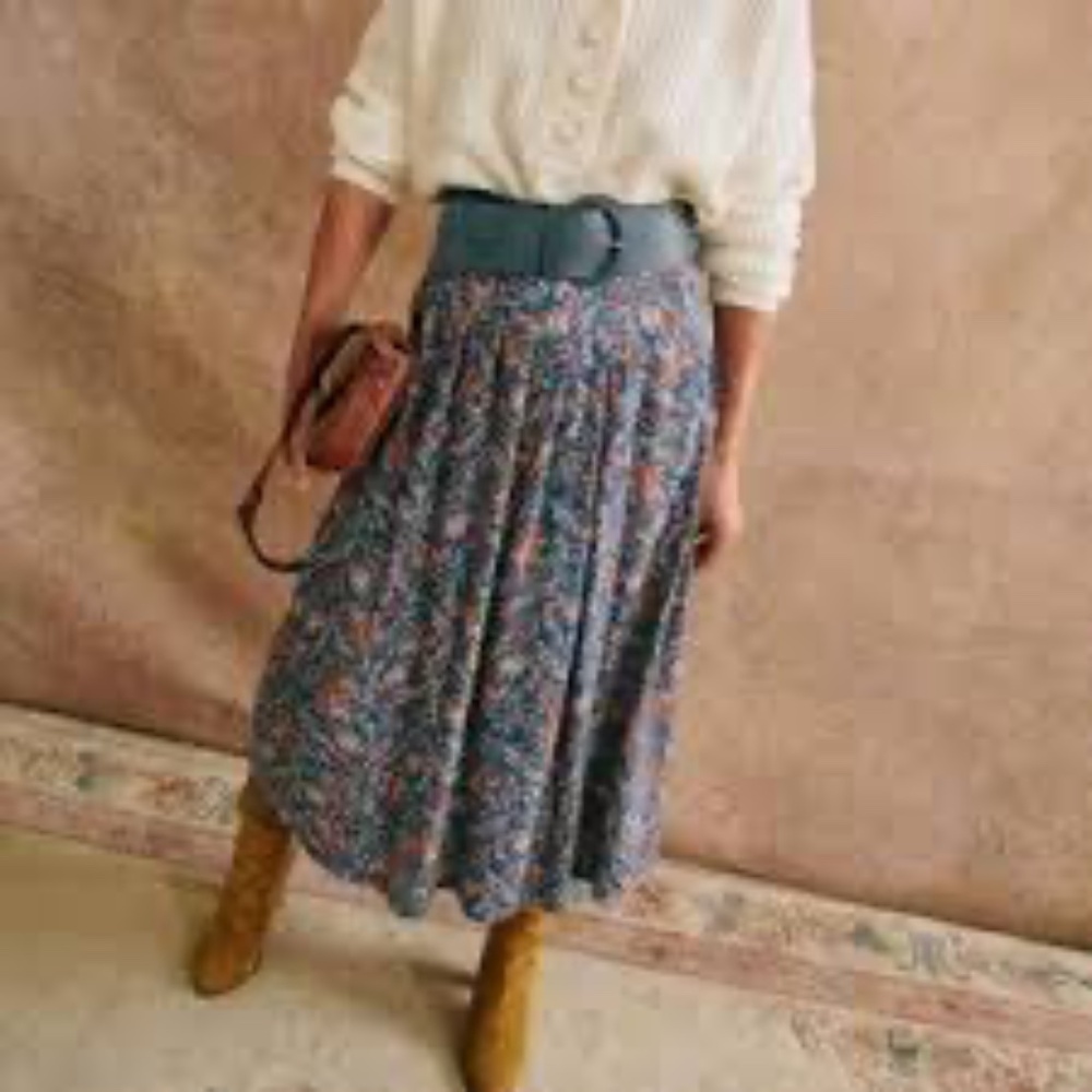 Sézane Blue Floral Midi Skirt